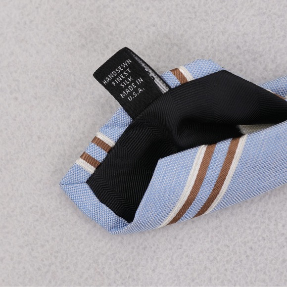 Robert Talbott Carmel Silk Neck Tie Blue w/Brown White Stripes Hand Sewn - Picture 7 of 9